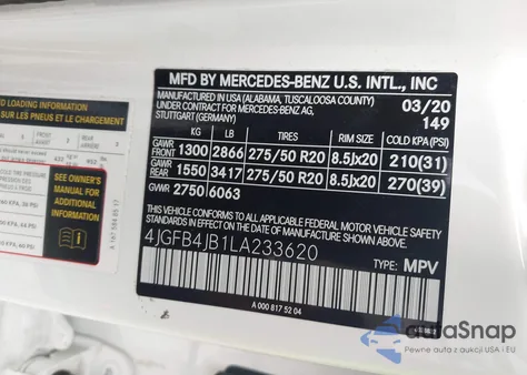 2020 Mercedes-Benz Gle 350 z USA, uszkodzony, nr VIN 4JGFB4JB1LA233620